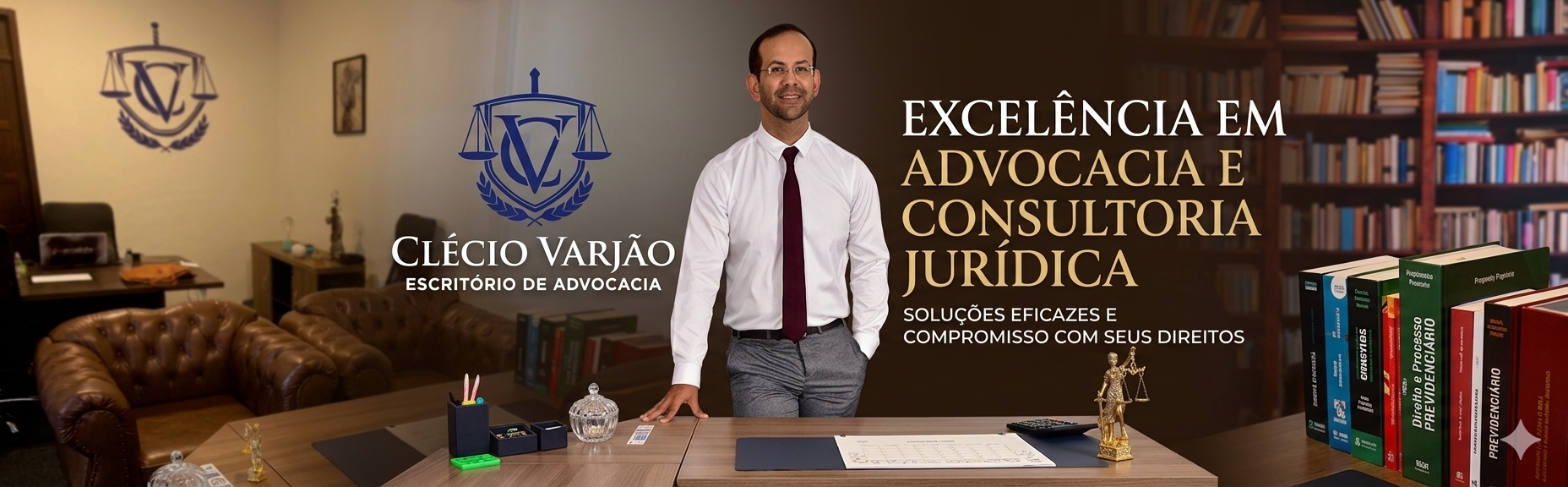 Dr. Clécio Varjão no escritório — Excelência em advocacia e consultoria jurídica. Soluções eficazes e compromisso com seus direitos.